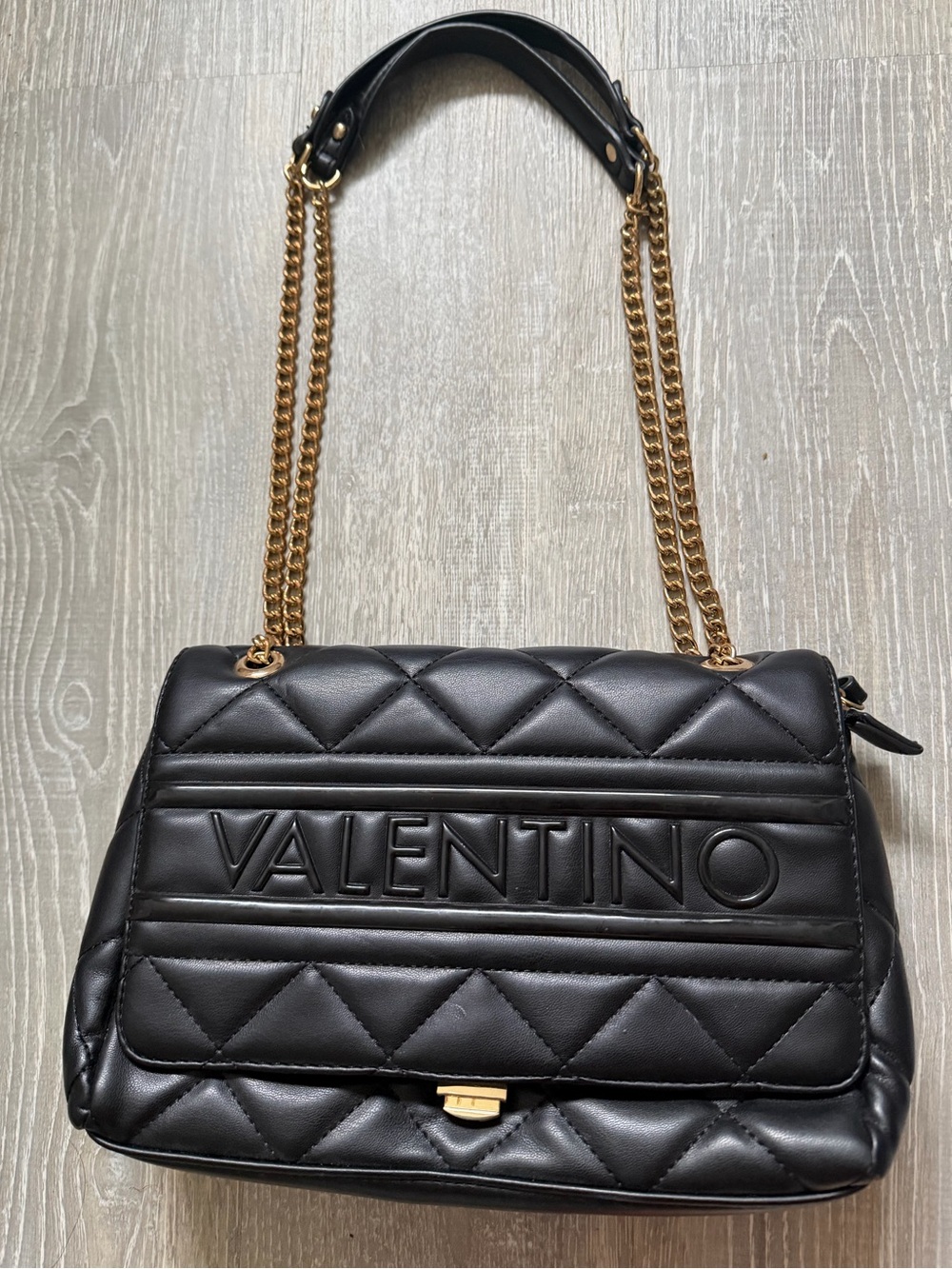 NWOT Valentino Quilted Black Leather Shoulder Bag with Gold Chain